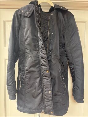 Black Quilted Long Winter Coat by Abercrombie and fitch